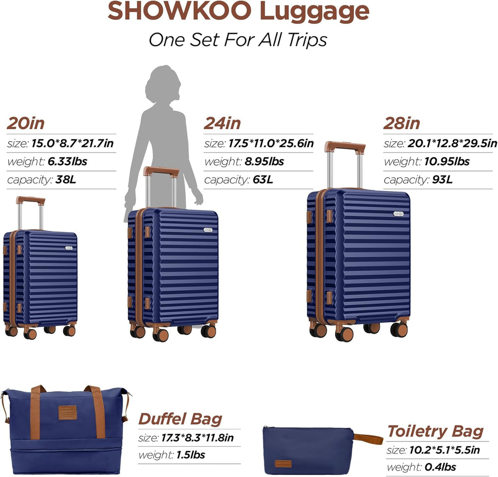 SHOWKOO Luggage Sets 3 Piece, 100