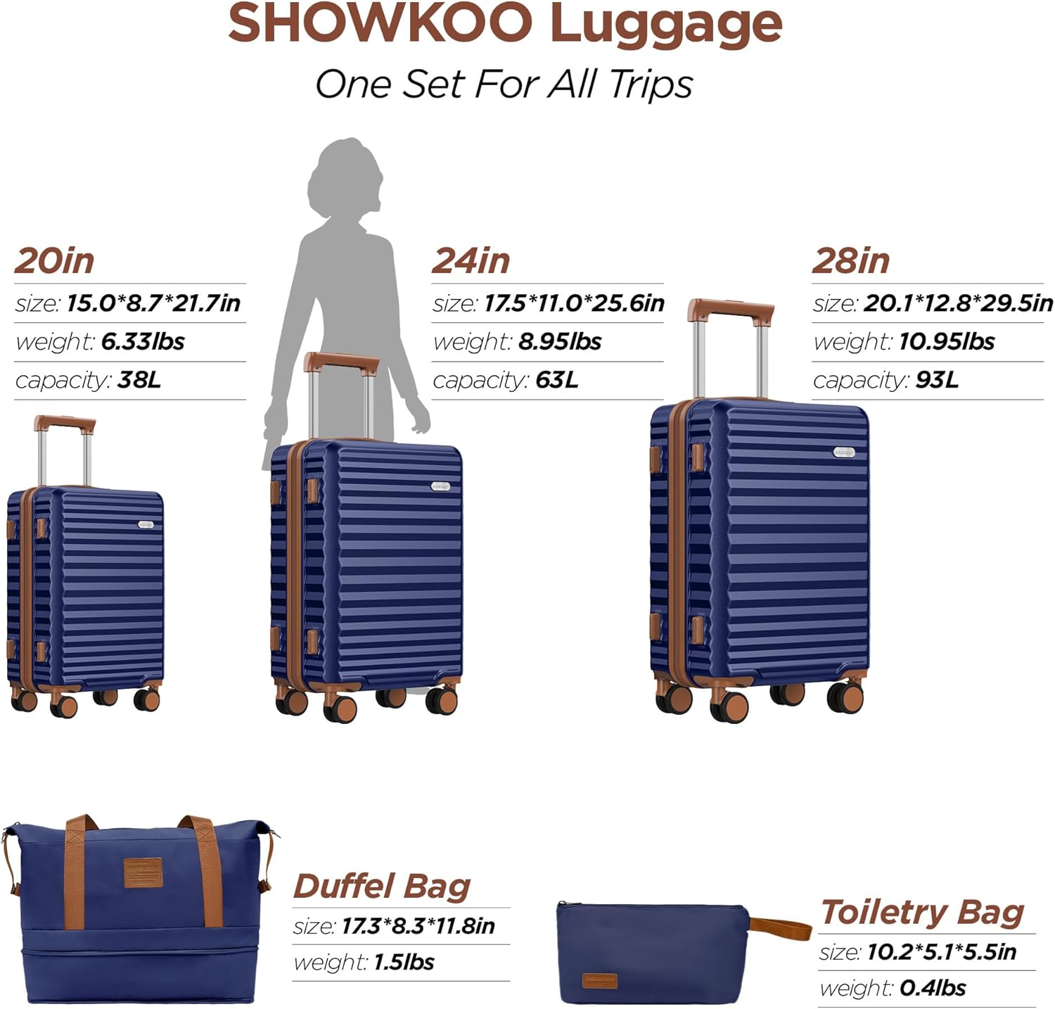 SHOWKOO Luggage Sets 3 Piece, 100